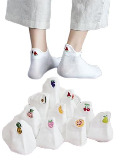 Yolhloy 5 Paar Damen Baumwollsocken - Mädchen Bunte Niedliche Komfortable Lustige Bestickte Cartoon Kurze Sportsocken für Frauen