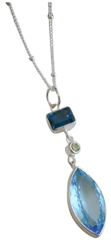 London Blautopas, Peridot und Blautopas 925 Silber Halskette 45cm - Natürlicher Edelstein - Geburtstagsgeschenk - Weihnachtsgeschenk - Handgefertigte Geschenkideen für Frauen
