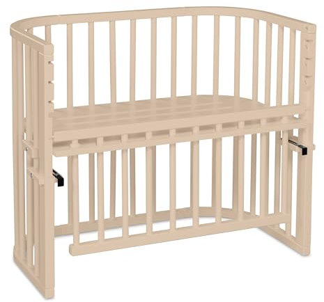 babybay Maxi Comfort Plus Beistellbett & Stubenwagen aus massivem Buchenholz/Zustellbett mit Verschlussgitter/stufenlos verstellbar & umweltfreundlich/mitwachsendes Babybett (beige lackiert)