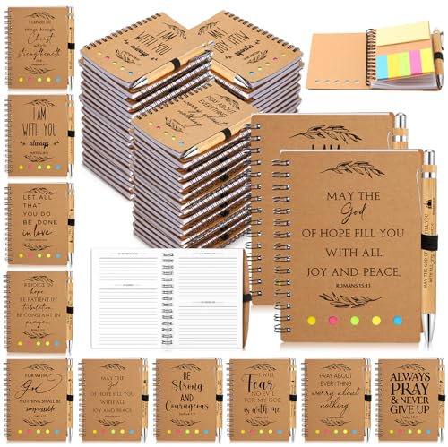 Spakon Christliche Kirchengeschenke für Männer, Bibelvers, Bambusstifte, Mini-Spiralbindung, religiöses Notizbuch, Großeltern, Geschenk für Kirche, Sonntag, Schule, Lehrer, Wertschätzungstag, Braun,