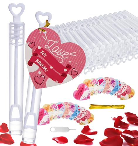 Anstore Seifenblasen Hochzeit 60 Stück, Hochzeit Seifenblasen Set mit Skelett-Herzgriff, Mini Seifenblasen mit Herzförmiger DIY-Beschreibbarer Karte Geburtstage, Party