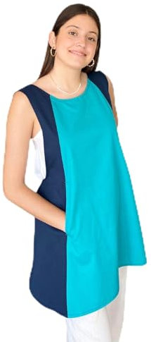 Didart Handmade Delantal Cocina Mujer, Bata Trabajo Mujer, Babi Escolar Infantil, Resistente al agua y manchas.Cruzado, Delantales Originales con 2 Bolsillos, Bata Maestra, Babis Maestra, Bicolor.