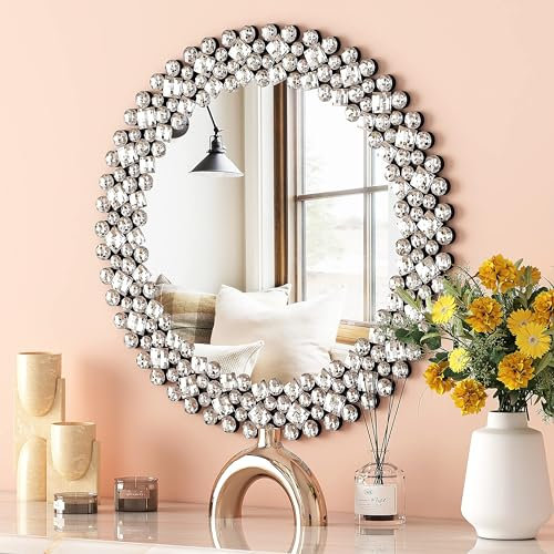 SHYFOY Specchio Rotondo da Parete Moderno con Bordo di Gioielli in Cristallo | Lusso Specchio Tondo per Bagno, Lavabo, Soggiorno, Camera da letto, Ingresso | 60x60 cm