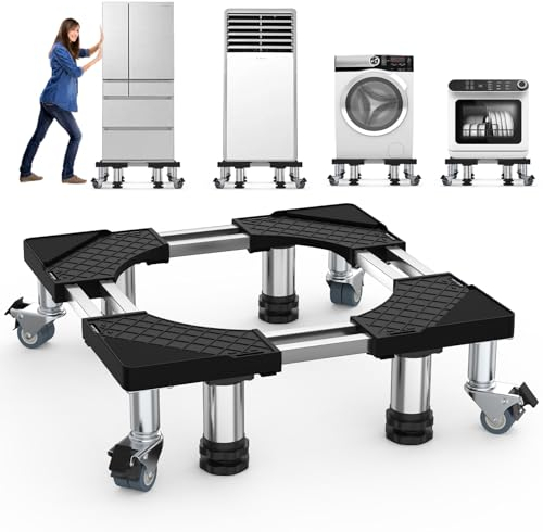 DEWEL Waschmaschine Sockel Untergestell mit 4 Füße+4 Räder für Waschmaschine Trockner Kühlschrank Gefrierschrank, Verstellbare Rostfreier Stahl Podest (Einstellbare: 54.5-67cm)