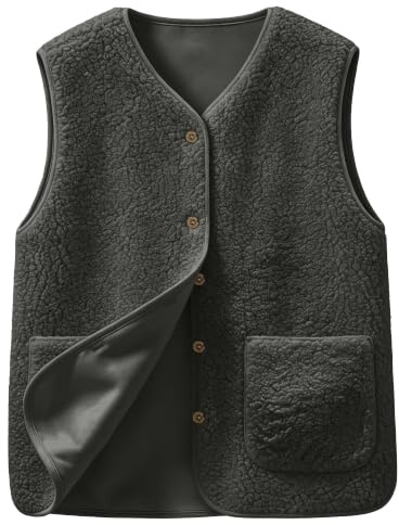 Yutdeng Teddy Fleece Gilet for Women UK Fluffy Waistcoat Button Down Vest Tops Lightweight Cozy Gilets Ladies Body Warmer Sleeveless Jacket with Pockets for Running Winter Fall Outerwear