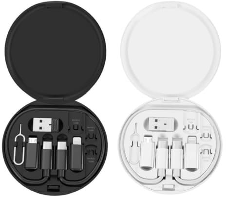 Charging Cable Adapter Kit, 2 Pack Multifunctional USB Adapter Storage Box Data Cable Conversion Head Multi-Type Charging Line USB A to Male Micro Type C Lightning Sim Card Slot Tray Eject Pin