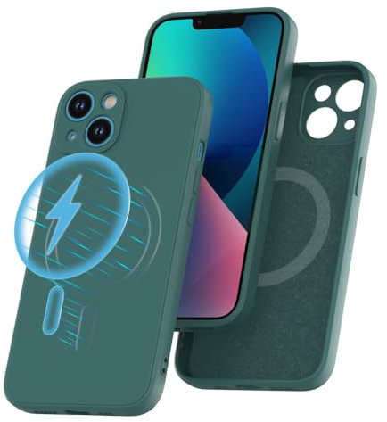 Garegce Magnetic Case for iPhone 13 Compatible with MagSafe, Shockproof Liquid Silicone Cover, Camera Protection, Ultra Thin Scratch Resistant Soft Case for iPhone 13 – 6.1 Inches, Dark Green