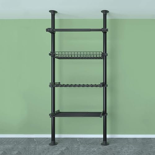 Teleskop Kleiderstangen, Garderoben Teleskop System, begehbarer kleiderschrank System, Teleskop-Kleiderschrank vom Boden bis zur Decke Multifunktions, bis 60 kg/Stange(Black)