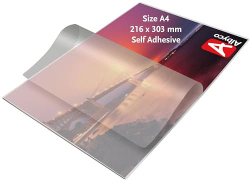 Albyco EINSEITIG SELBSTKLEBENDE Laminierfolien, Laminiertaschen - Format A4, 216x303 mm - Dicke 2x80 (160) Mikron - Glänzend - 25 Stück - Transparent