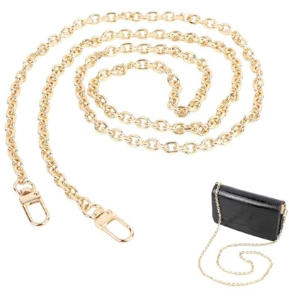 QOWIJEX 1 Stück Taschenriemen Gold Geldbörse Kette Schulter Umhängeriemen Tasche Zubehör Charm Dekoration Metall Schulterkette mit Schnalle für DIY Handtaschen(Gold, 120 cm)