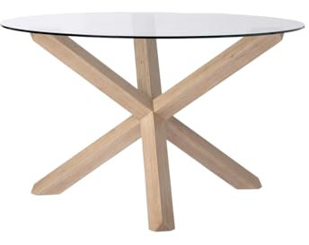 KLAST Mesa de Comedor Redonda Ø120 en Cristal y Madera de Abedul