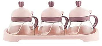 ABBNIA Glass Spice Jars Condiment Set - Elegant Seasoning Box for Tabletop Display - Includes Serving Spoons - Essential Kitchen Supplies