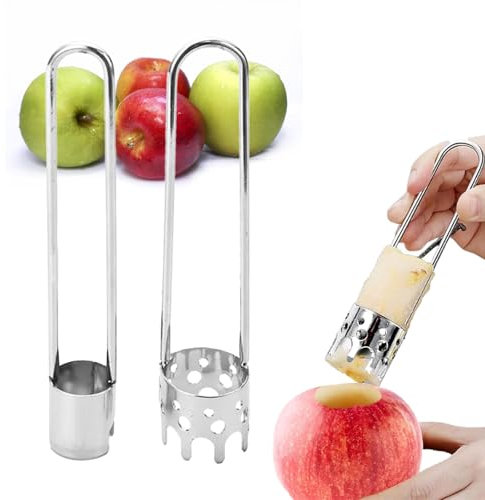 2PCS Apple Corer Remover, Non-Porous and Porous Apple Corer, Silver Apple Peeler and Corer Machine for Easy Use and Removal, Fruit Corer Tool for Pears, Fuji, Home and Kitchen Use