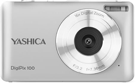 Yashica DigiPix 100 Digital Camera - FHD 1080P Point and Shoot with 16X Zoom, Supports Micro SD Cards - Silver