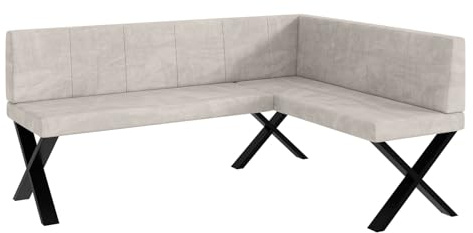 MEBLINI Eckbank für Esszimmer - Küchenbank - Essecke - Sitzecke Küche - Peter - X-Beine 128x168x87cm Rechts - Beige Samt