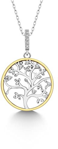 Lebensbaum Halskette Damen Silber 925 |Silberkette mit Anhänger | 14K Gold Plated Steinhalskette für Damen | Kette Schmuck Geschenk für Frauen, Hochzeit, Mutter, LK-008