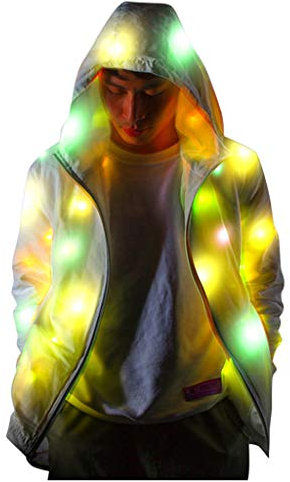 Unisexe Veste A Capuche Homme Femme Grande Taille Sexy Mode LED Lumineux Coloré Elegant Manteau avec Capuche