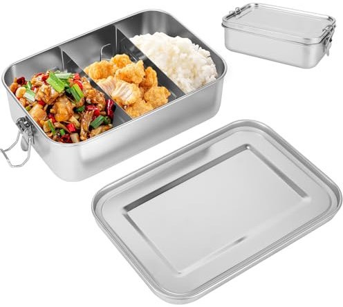 Palmcee Stainless Steel Lunch Box, 1400ML Metal Lunch Box with 2 Compartment, Sandwich Salad Bento Box, BPA Free, Leak-Proof, Stainless Steel Lunch Box for Kids Adults Student