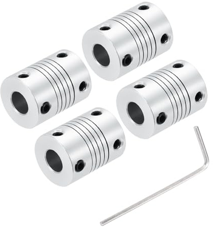 QUARKZMAN 4 Stück Flexible Kupplungen 8mm bis 8mm Aluminium Wellenkupplung L25xD19mm Klauenkupplung Schrittmotor Gelenkverbinder für 3D Drucker CNC Maschine DIY Encoder Motorwelle Silber