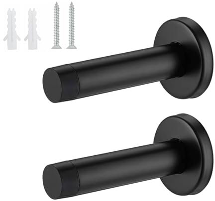 Lot de 2 butées de porte robustes en acier inoxydable noir mat, butée de porte murale durable pour plinthe et protection murale, butée de porte décorative moderne pour la maison