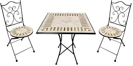AXI Camilla Table et Chaise Bistrot, 2 Chaises 1 Table, Ensemble Bistro Extérieur, Mosaique Beige Toscane - Salon de Jardin Bistrot, Table Bistrot pour Jardin/Balcon/Terrasse