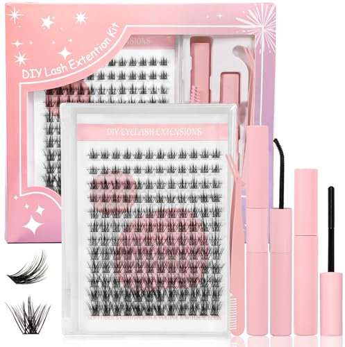 NXPZ 144 Pcs Kit de Extensiones de Pestañas, Reutilizables, Mezcla de Longitudes 8-16mm, Kit Completo con Adhesivo y Sellador 2 en 1, Removedor, Pinzas, Cepillo, DIY en Casa, para Principiantes