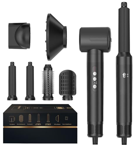 OKWRAP Hair Styler Set 110000 RPM, 7 in 1 Hairstyler Haarstyler, Föhn mit Diffusor, Warmluftbürste, Lockenstab Automatisch, Haarglätter Bürste für Trocknen, Locken, Glätten, Styling