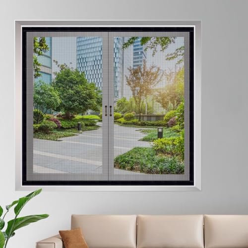 Rete Zanzariera Fissa 65x195cm Nero Rete Anti-Insetti con Chiusura a Strappo Nastro Magico su tutto il Perimetro per Soggiorno Finestra da Tetto porta Balcone