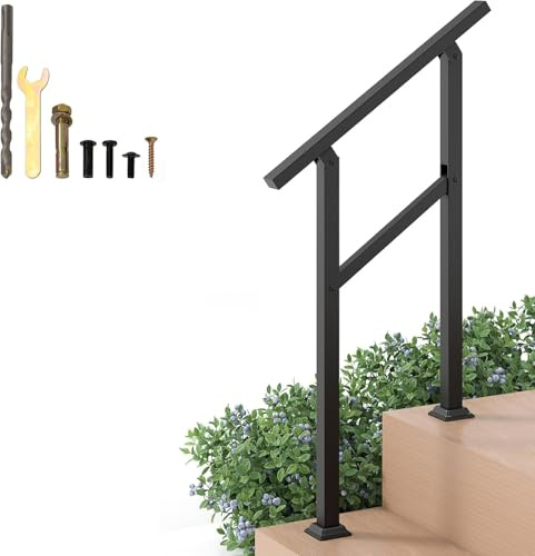 HOMFME Outdoor Handrails for Stairs, Steel Steps Hand Rail Stair Railing with Adjustable Angle, Outside Safety Grab Rail Floor Mount Railing for Garden Entrance Parapet Balcony (Black, 70 x 92 cm)