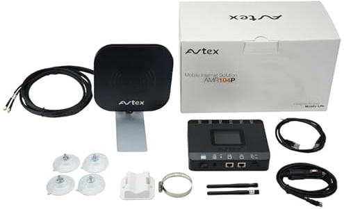 AVTEX 4G Router R104X Dual SIM mit tragbarer MiMo Antenne P55AN, CAT 6, 12V/24V, schwarz