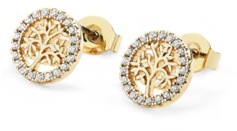 Tipperary Crystal Gold Tree of Life Stud Earrings for Women with Sparkling CZ Circle Detail Elegant Symbolic Jewellery Gift