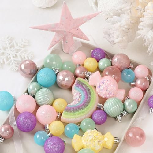 Weihnachtskugeln Macaron Pastell bemalt, 40 Stück Pastell Kunststoff Ornamente für festliche Baumkränze, Girlanden, Urlaub Home Decor