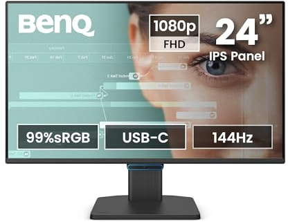 BenQ Monitor GW2490C 23,8 1080p FHD 144Hz IPS Eye-Care para Oficina en casa, USB-C, 1080x1920, Optimizador Visual, sin parpadeos, Baja luz Azul, Bisel Ultrafino, Certificado TÜV, Eye-CareU