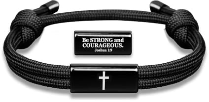 XFSRG Herren Armbänd Seilarmband Verstellbares Kreuz Armbander mit Edelstahl Anhänger Stilvolle Armbänd Männer Wasserdicht Glaubensschmuck als Geschenk zur Taufe und Konfirmation (Schwarz A)