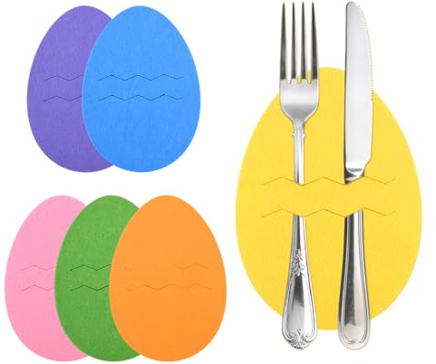 Sisadodo Easter Egg Cutlery Holder for Dinner Easter Eggs Shaped Silverware Holders for Party Decorations Fork Spoon Holder for Table Decor Festive Money Clip Holder for Girls Boys Table Set 6PCS