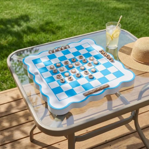 Wiooffen Portable Travel Chess Set EVA Floating Chessboard with Chess Pieces Scalloped Checkers Game Table Pool Board Games for 2-4 Players Family Summer Swimming Pool Hot Tub Beach Party Supplies