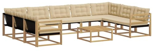 vidaXL Outdoor-Sofagarnitur mit Kissen 10 pcs Weiß und Beige, Garten, modernes Sectional Sofa, strapazierfähige Außenmöbel für Patio, Lounge-Set für Terrasse
