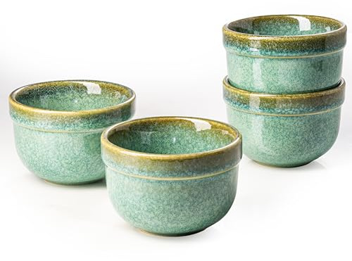 Set di 4 Pirottini Ceramica, 180 ml Coppette per Crème Brûlée, Cocotte Forno, Mini Pirottini Creme Brulee, Piccole Ciotole per Salse, Crema, Aperitivo