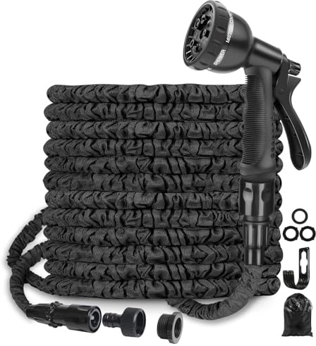 Flexibler Gartenschlauch 30m, Garden Hose von 10m auf 30m Erweiterbar, inkl. 3/4&1/2 zoll Verbinder 8-Funktionen Sprühpistole, knickfest & leicht, Flexschlauch für Gartenbewässerung & Reinigung