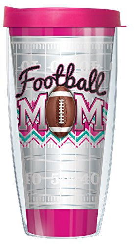 Signature Tumblers Football Mom Wrap on Clear Gridiron 22 Ounce Double-Walled Travel Tumbler Mug with Hot Pink Easy Sip Lid