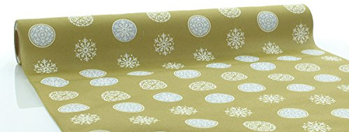 Sovie HOME Tischläufer Flocons in Gold-Silber aus Linclass® Airlaid, Einweg Weihnachtstischläufer stoffähnlich, ideal für Advents- & Weihnachtsfeiern, 40cm x 4,80m, 1 Stück