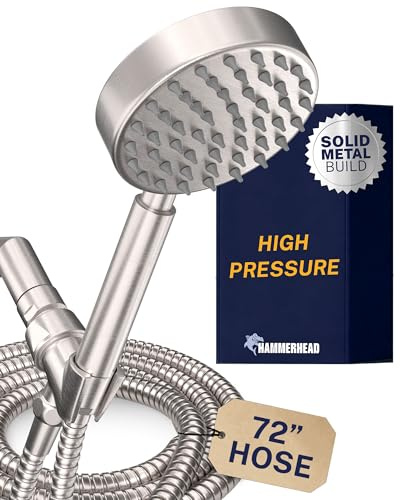100% Solid Metal Hand Held Shower Head Set with 2.5 GPM High Pressure Spray Wand, 72 Long Stainless Steel Hose & Brass Holder Bracket for Hotel Quality, Brushed Nickel