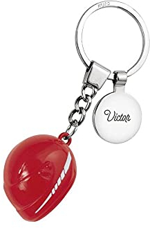 Amikado - Porte-clés casque de moto personnalisé (Rouge) - Médaille gravée - Petit cadeau - Accessoire moto