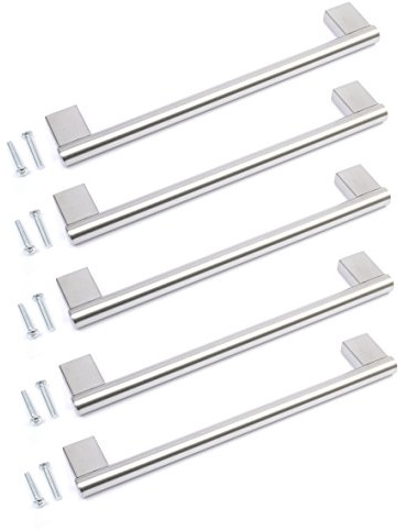 BSM Marketing Kitchen Cupboard Cabinet Keyhole Boss Bar Door Handle Knob Brushed Stainless Steel (5, 256mm)