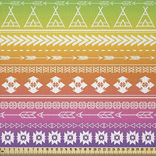ABAKUHAUS Ethnisch Microfaser Stoff als Meterware, Zelte mit schrägen Linien, Deko Basteln Polsterstoff Textilien, 2M (230x200cm), Weiß Orange Grün