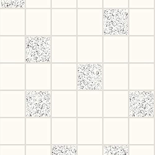 YöL Granite White Silver Glitter Effect Tile on a Roll Wallpaper