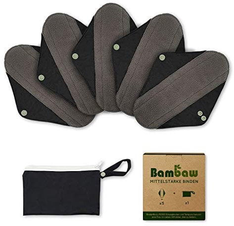 Waschbare Slipeinlagen mit Diskreter Damenbinden Tasche | Mittelstarkes Set | Zero Waste Binden Waschbar | Wiederverwendbare Binden | Umweltschonende Produkte | Damenbinden Waschbar | Bambaw