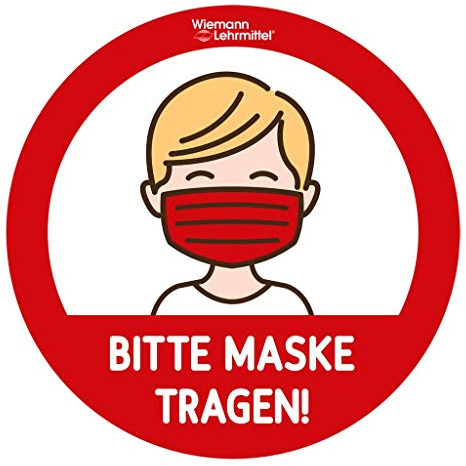 „Bitte Maske tragen“-Aufkleber-Set, Hinweisschild, Ø 30 cm | Wiemann Lehrmittel (Türaufkleber)