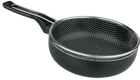 Tradineur - Sartén de inducción antiadherente con Cestillo Freidor - Fabricado en Aluminio - Incluye mango de silicona - Apto para inducción, gas, electricidad y vitrocerámica - Ø 28 cm