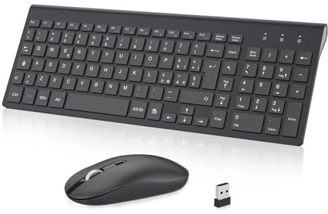 cimetech Tastiera e Mouse Wireless, Layout Italiano QWERTY, Ultra-Sottile Ergonomico Full-Size Numerico con Ricevitore Nano per PC/Laptop/Win7/Win8/Win10-Nero